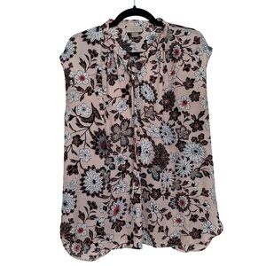 LOFT Floral Blouse in Black, White, and Red